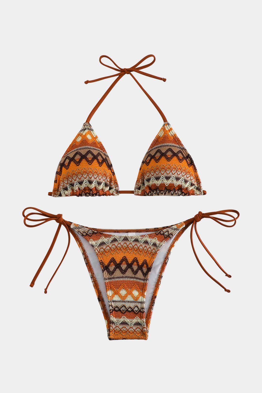 Ethnic Print Triangle Bikini Set with Adjustable Tie Strings