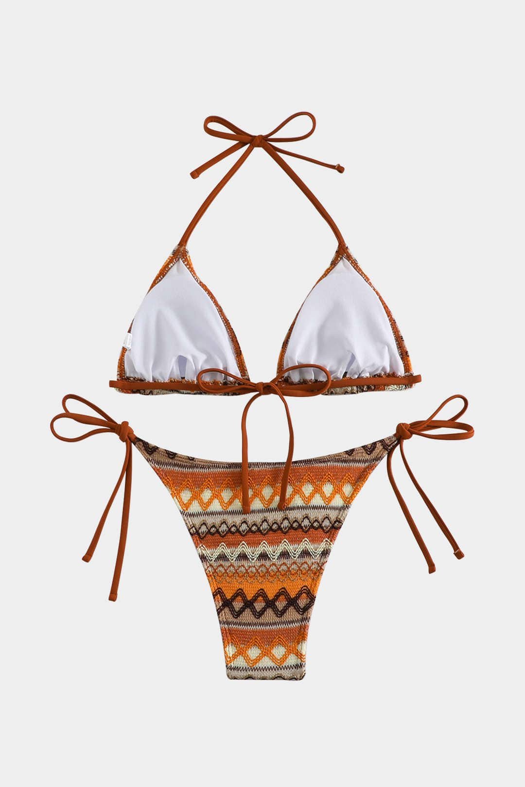 Ethnic Print Triangle Bikini Set with Adjustable Tie Strings
