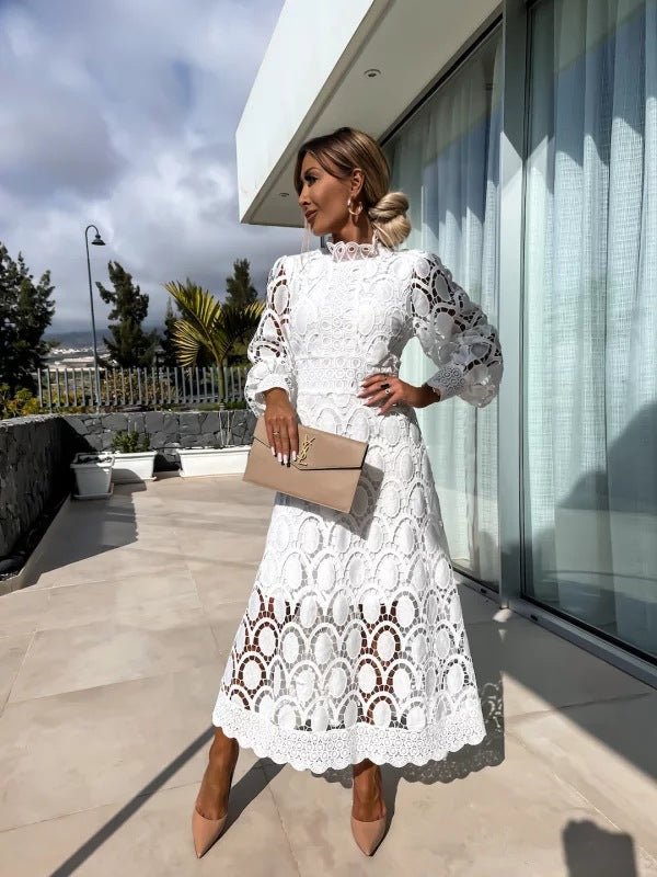 Lace Midi Dress with Floral Embroidery for Formal Occasions