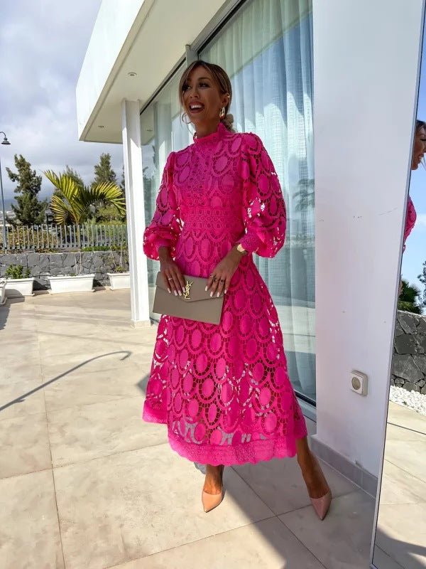 Lace Midi Dress with Floral Embroidery for Formal Occasions