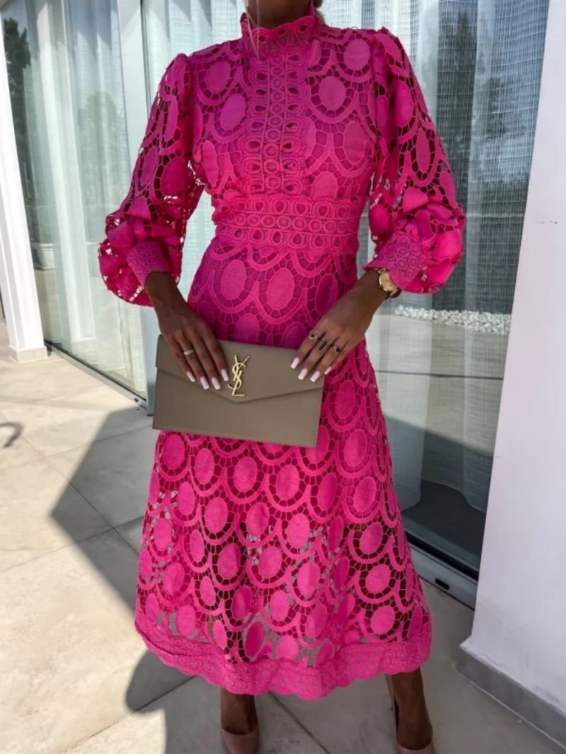 Lace Midi Dress with Floral Embroidery for Formal Occasions