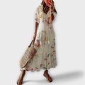 Sky Blue Ikat Damask V-Neck Tiered Maxi Dress